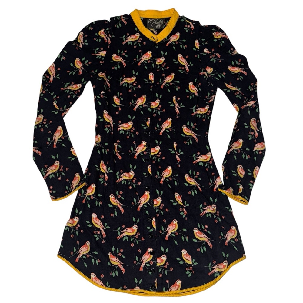 Betsey Johnson ALLEY CAT Vintage 70s BIRD Print Tunic Top Short Dress RARE